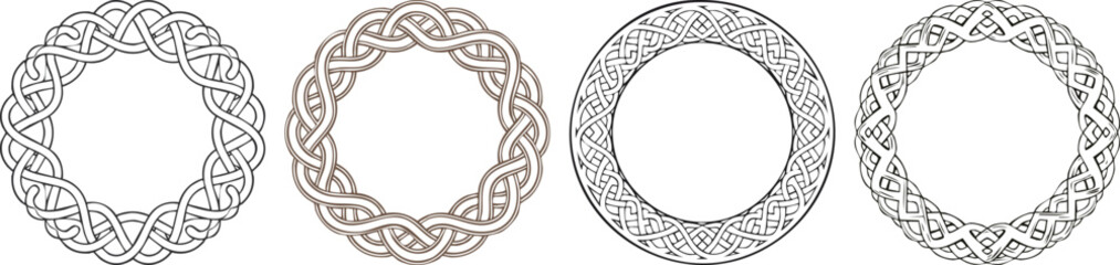 Celtic circular border featuring thick black strokes braided knotwork ring geometric symmetry decorative timeless design