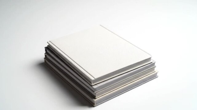 Neatly stacked blank notebooks with a clean, minimal appearance.