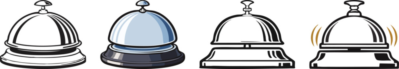 Classic hotel bell icon illustrated with bold dome shape thick base plate clean minimal style