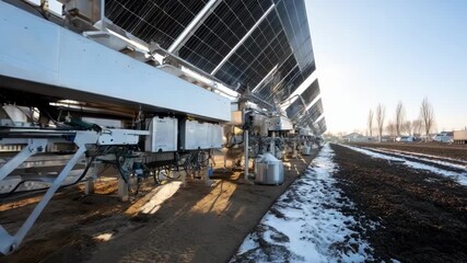 Medium shot of solarpowered treeplanting machines operating efficiently under bright sunlight highlighting ecofriendly automated reforestation solutions