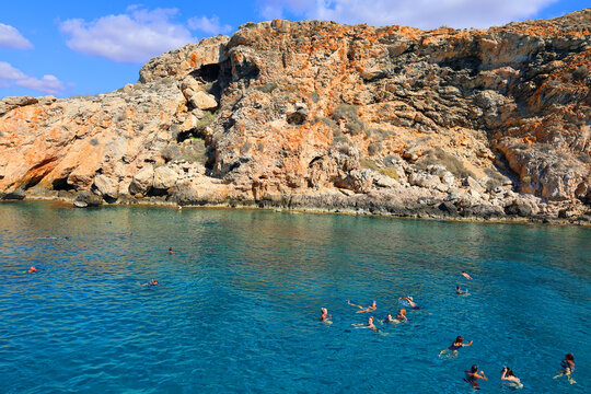 Rocks in the sea off the coast of Cyprus. Warm sea and picturesque coastal