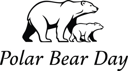 Obraz premium Polar Bear Day: A monochromatic illustration of a polar bear with cub celebrating a day.