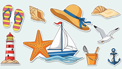 Collection of Beach and Nautical Themed Objects for Summer Vacation. © holik
