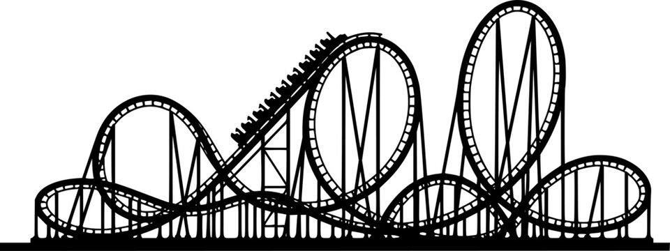 Roller Coaster Silhouette Vector, Rollercoaster Black flat icon
