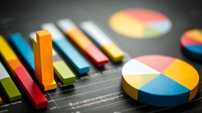Colorful Bar Graph and Pie Chart on Dark Background for Business Analysis and Presentation of Data Insights and Statistical Trends - Powered by Adobe