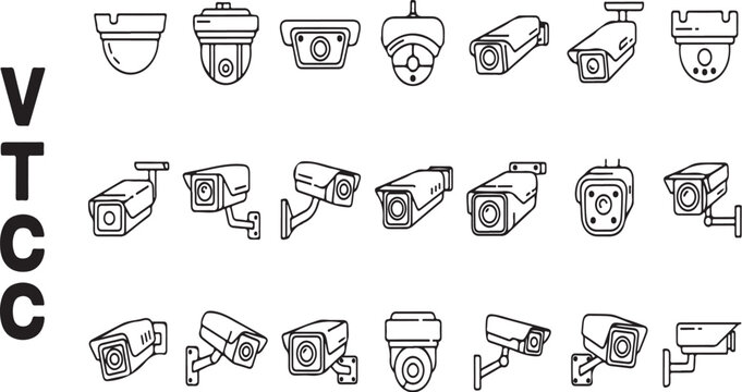 Various Types of CCTV Security Cameras Illustrations for Surveillance and Monitoring Systems