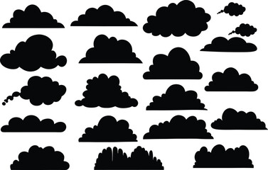 Collection of black cloud shapes on white background