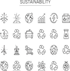 Sustainability icons for eco-friendly practices and environmental conservation efforts worldwide