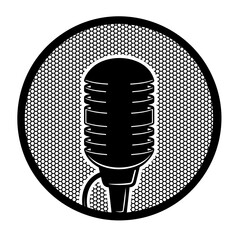 Black silhouette of a studio microphone with pop filter without background