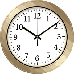 Classic round wall clock showing time isolated on white background, simple home and office timekeeping vector illustration