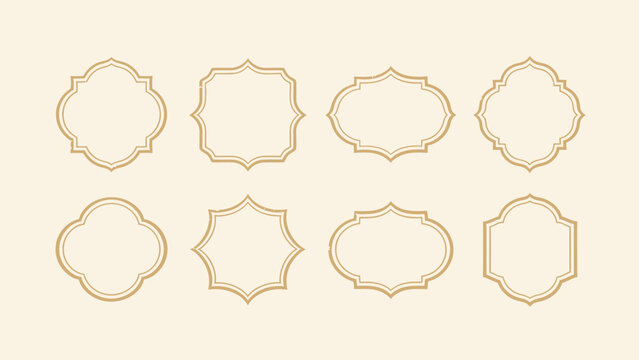 Eight ornate gold frames on cream background