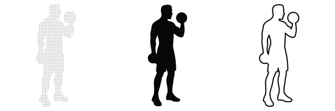Silhouetted man performing bicep curls with dumbbells for strength training