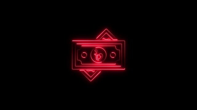 Red Neon Bangladesh Taka Currency Symbol on Black Background