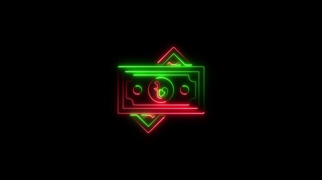 Red and Green Neon Bangladesh Taka Currency Symbol on Black Background