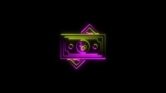 Yellow and Magenta Neon Bangladesh Taka Currency Symbol on Black Background