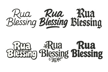 Fototapeta premium Diverse Lettering Styles. Rua Blessing. Set lettering. harmonious lettering variations of the same emblematic concept, each with different artistic