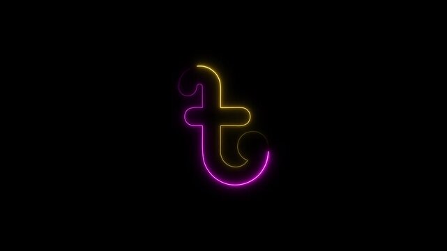Yellow and Magenta Neon Bangladesh Taka Currency Symbol on Black Background