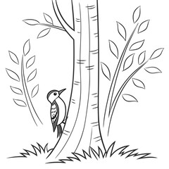 Woodpecker on tree trunk