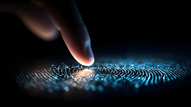 Futuristic technology fingerprint identification close-up for security systems - Powered by Adobe