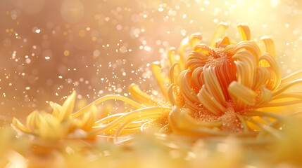 Artistic interpretation of spaghetti flower with sauce in cgi design