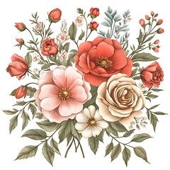 Lush Botanical Arrangement with Roses and Poppies