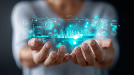 Skilled business intelligence faceless analyst visualizing data insights to inform decision-making, their expertise and storytelling skills translating complex information into act