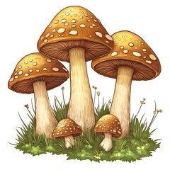 Charming Spotted Mushrooms in Lush Green Grass