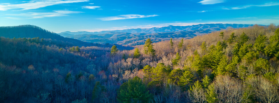 Aerial view of North Carolina mountains near Pisgah National Forest.