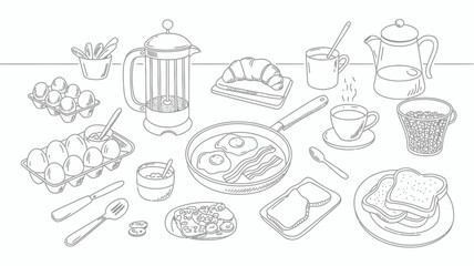 Breakfast Illustration with Eggs, Toast, and Coffee