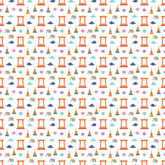 Thailand Travel Seamless Pattern with Giant Swing, Elephants, and Temples