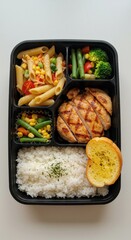 Delicious Grilled Chicken Meal with Pasta and Vegetables