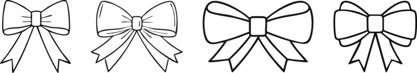 Cute ribbon bow attached to square frame bold black outline simple modern decorative icon design