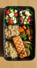 Healthy Meal Prep with Salmon, Quinoa, and Fresh Vegetables