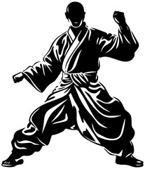 Martial arts master in dynamic karate stance