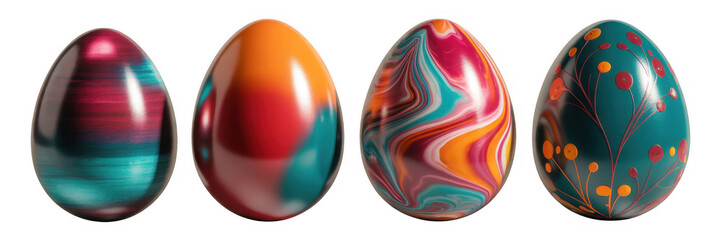 Colorful Easter eggs with vibrant swirling patterns colorful eggs vibrant eggs isolated on a transparent background