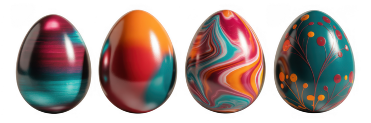 Colorful Easter eggs with vibrant swirling patterns colorful eggs vibrant eggs isolated on a transparent background