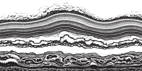 Fototapeta premium Abstract black and white wavy lines and textures creating a geological crosssection effect.