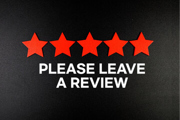 Please Leave A Review text with five star on black background