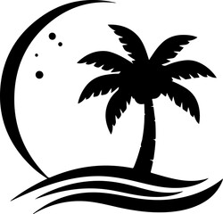 Tropical Surf Island Palm Tree Silhouette Logo