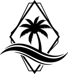 Tropical Surf Island Palm Tree Silhouette Logo