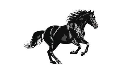 Obraz premium Dynamic black and gray illustration of a galloping horse capturing movement and power in a