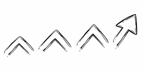 Simple sketch of four abstract arrow shapes in black and white