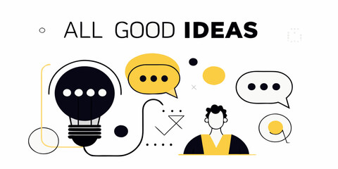 Conceptual illustration of brainstorming ideas and creative thinking with a person