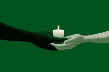 Symbolic depiction of interracial unity and hope through hands holding candle, suitable for diversity, peace, or social awareness campaigns