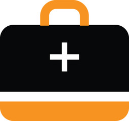 Simple black and orange first aid kit icon representing emergency medical care and health preparedness