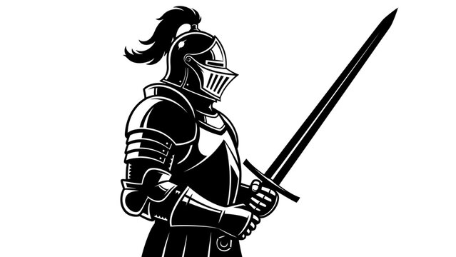 Medieval knight clad in armor wielding a longsword ready for battle illustration