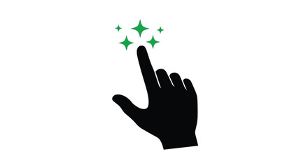 A silhouetted hand pointing upwards with sparkling green energy effects