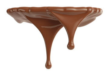 Obraz premium Melted chocolate flowing downwards brown glossy isolated on a transparent background