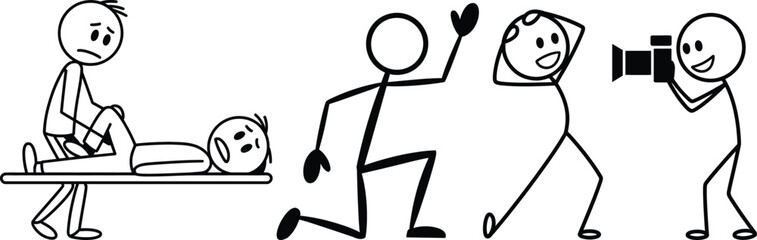 Vector illustration of a sketch featuring a lion and a cartoon business man as a hand drawn stick figure character symbol icon for art and sport fun