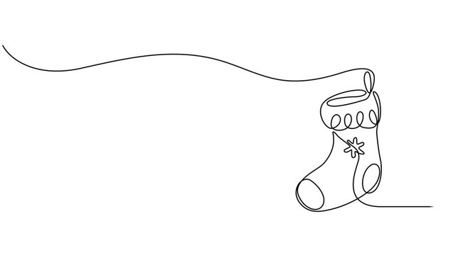Animated self drawing of Christmas stocking in one continuous line on a white background. Christmas and New Year vector illustration. Christmas concept. Minimalistic style.